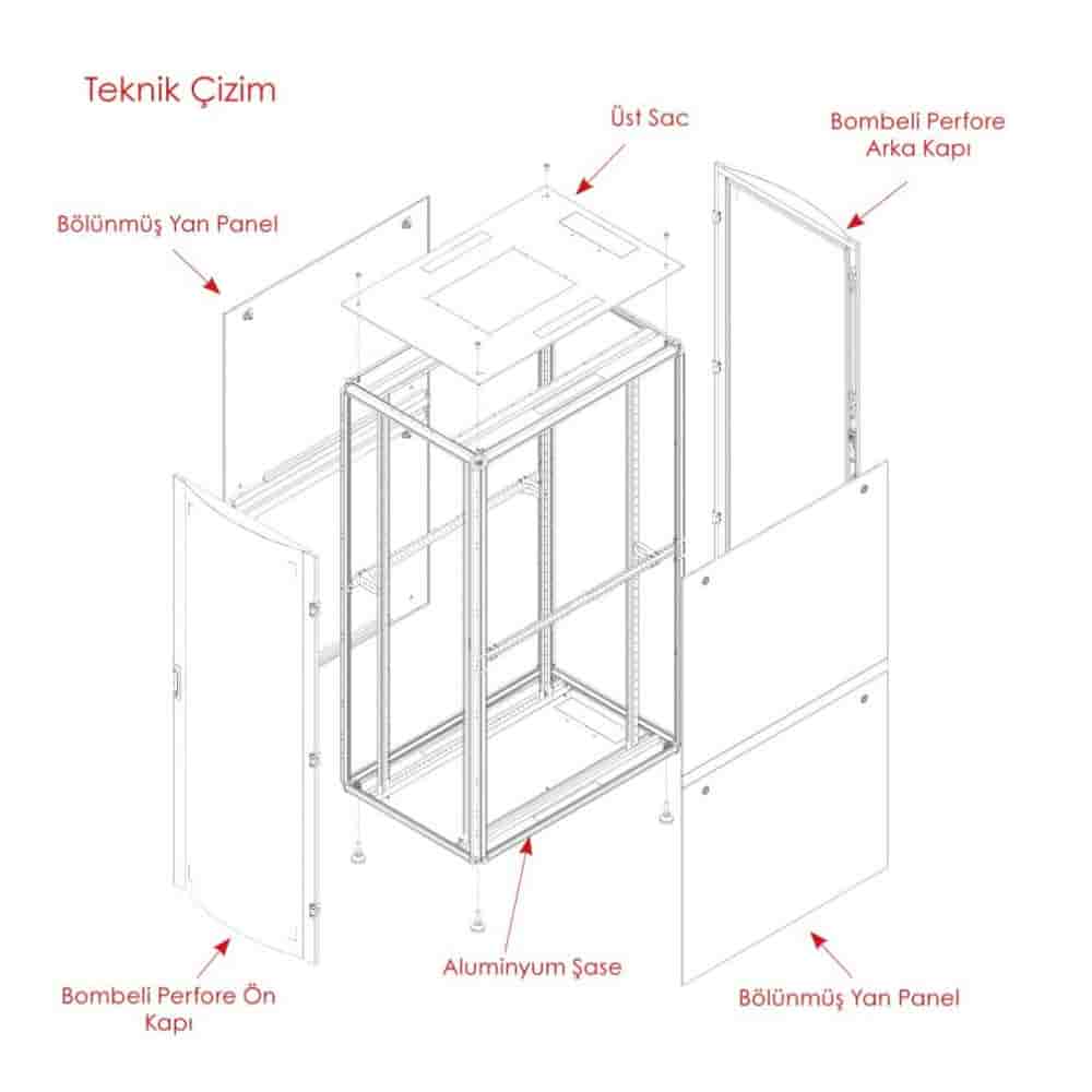 19'' Dikili Tip Alüminyum Server Rack Kabinet - Canovate