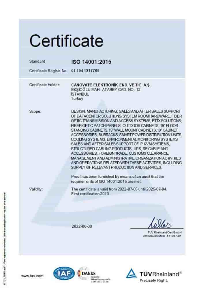Certificate ISO 14001-2015